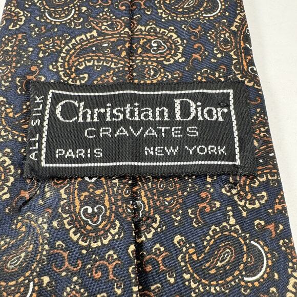 Vintage Christian Dior Cravates‎ Tie Blue Brown Paisley 90s - Picture 5 of 5